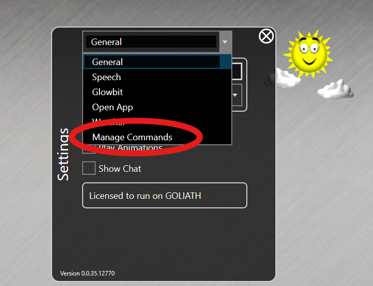 Manage Commands Menu in Settings