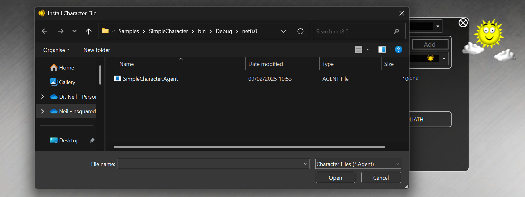 Select SimpleCharacter.Agent file